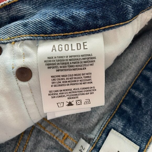 Agolde Raw Hem Denim Mid Rise Waist Button Fly Waist Parker Jean Shorts Blue 24 - Picture 7 of 8